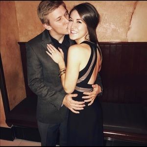 WET SEAL: Black & Beige floor length formal dress